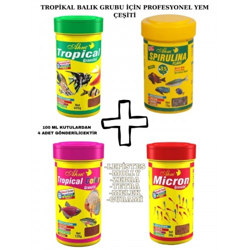 Tropical Balık Grubu İçin Karışık Yem Paketi 4 X100 ml 